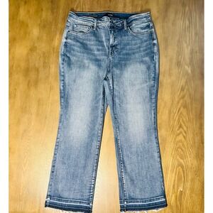 NYDJ Marilyn Straight‎ Jeans Women's Size 14 Distressed Frayed Hem Med Wash